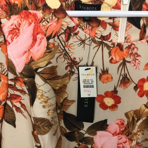 Talbots Floral Dress Size 10 Lined Orange Floral - Picture 3 of 8